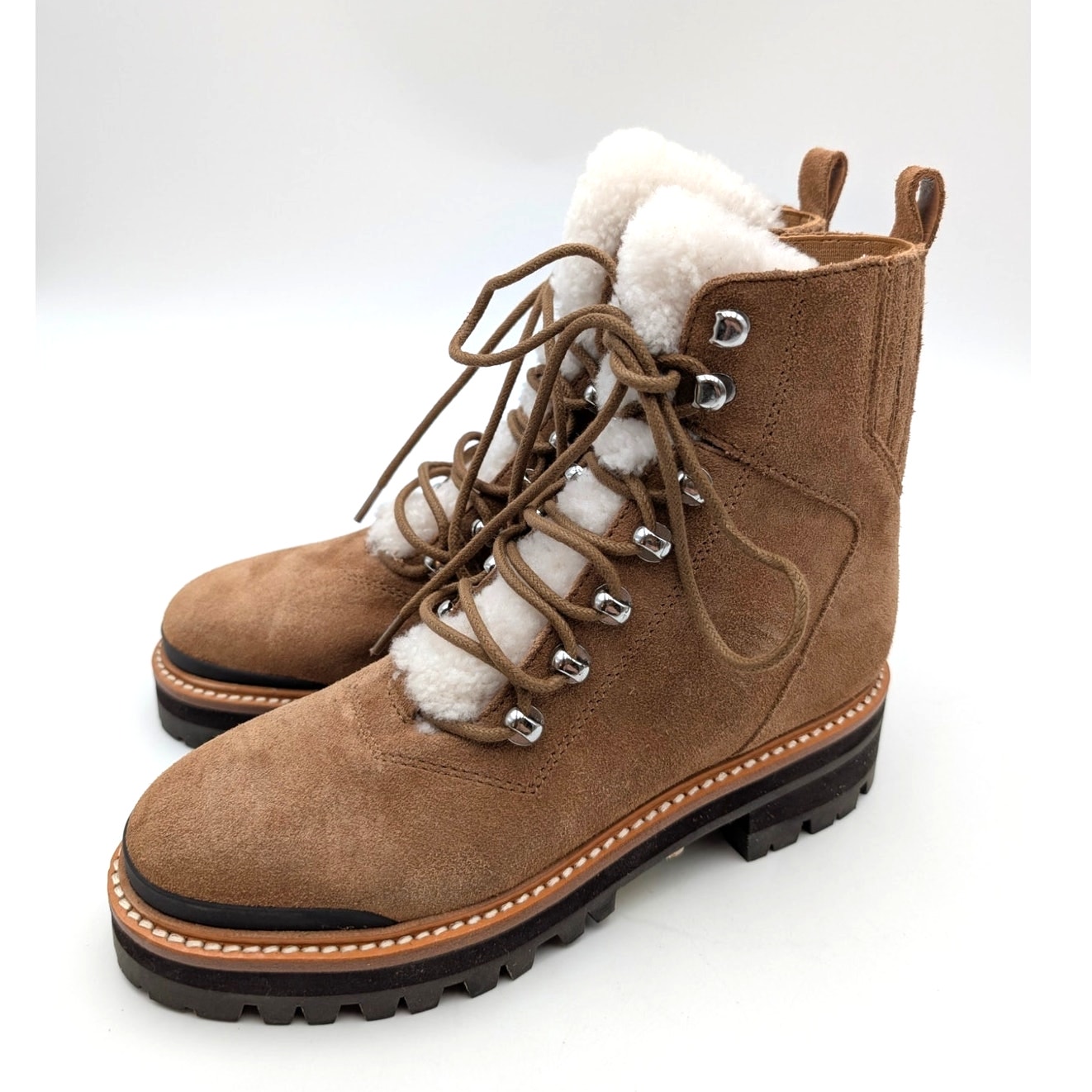 Marc Fisher Izzie Genuine Shearling Lug Sole Boots Women's Brown Suede Size Us6m